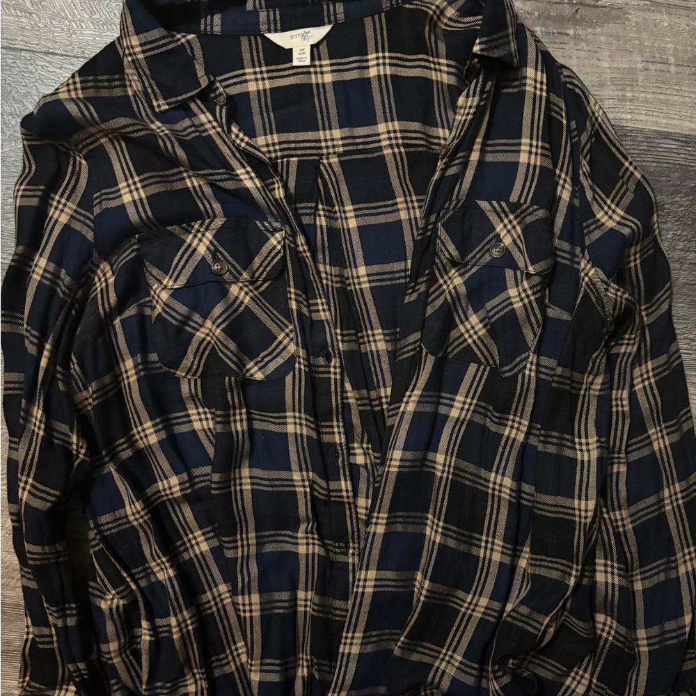 Terra & Sky Navy and Tan Plaid Shirt